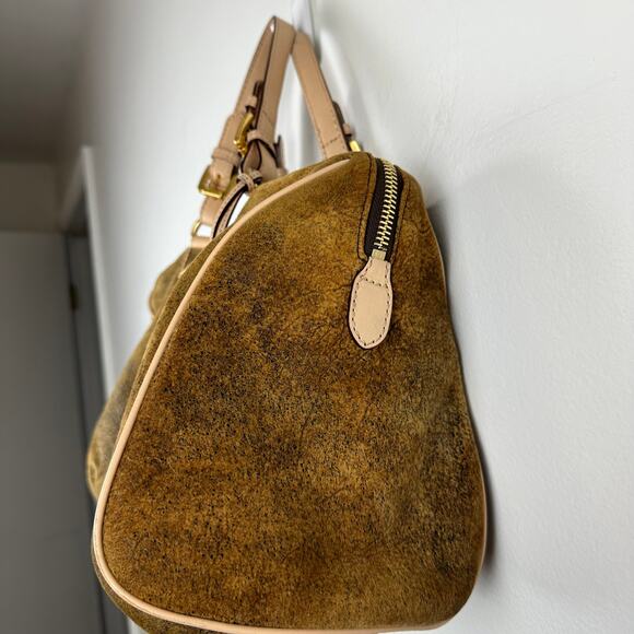 Michael Kors Womens MK Logo Distressed Burnt Gold/Brown Satchel Shoulder Bag - Picture 4 of 9